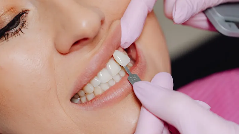 choosing the veneer shaed to match natural teeth